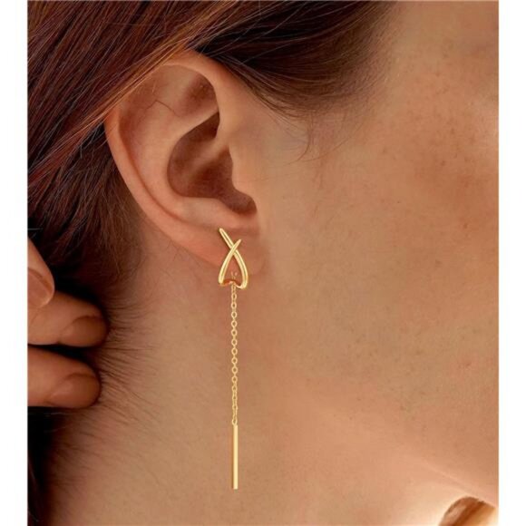 ✨ 15K Gold X Cross Threader Earrings | Lightweight Hoop & Dangle Combo - Picture 2 of 4